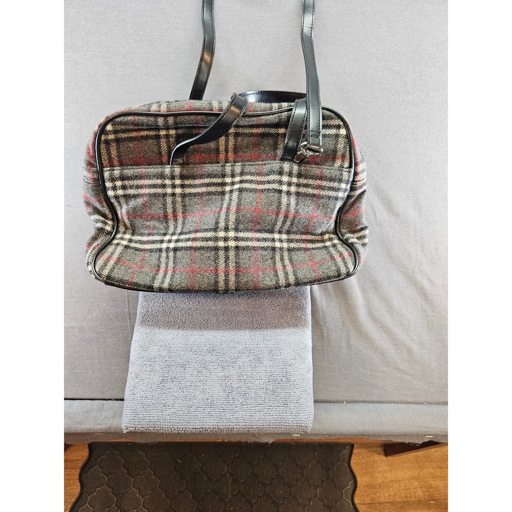 Mossimo Plaid Shoulder Bag Grey Red Tartan Satchel Faux Leather Trim Vintage Y2K